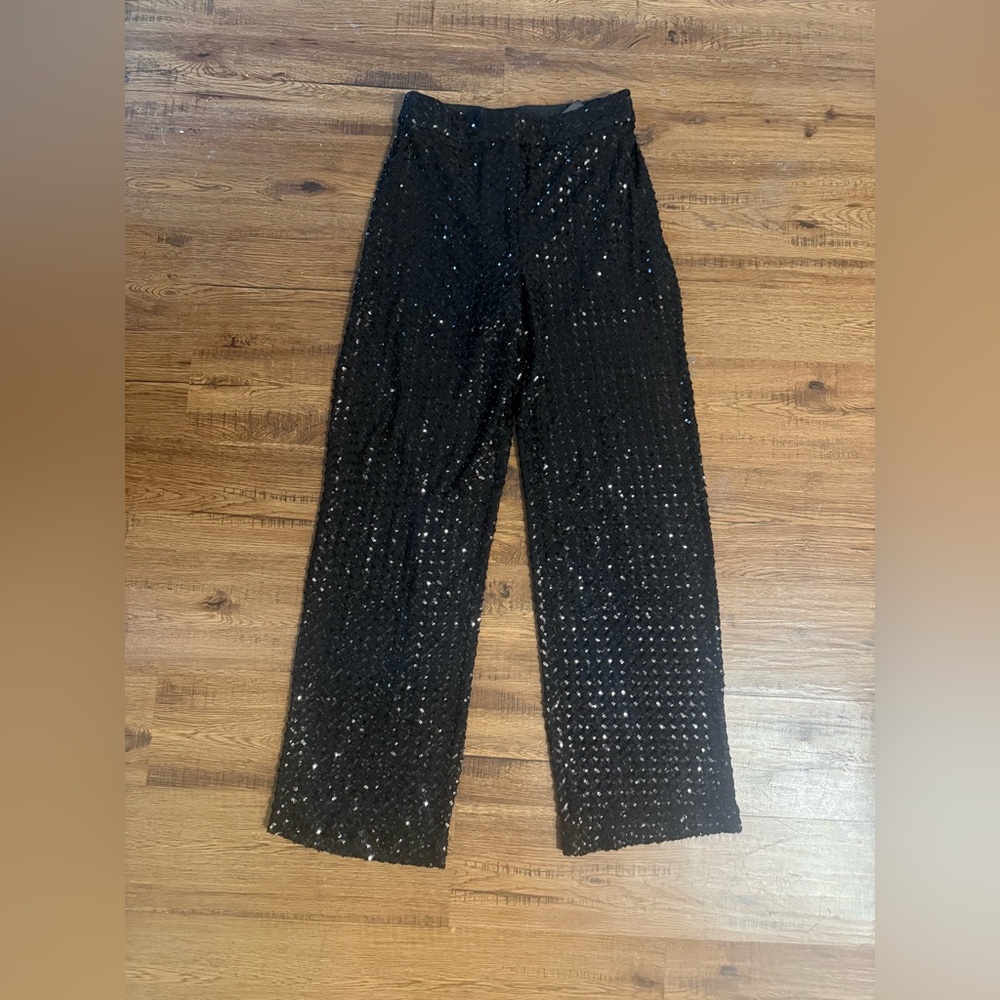 H&M Black Sequin Wide Leg Pants